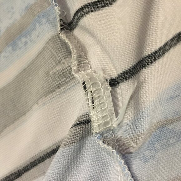 Blue and White Artistic Paint Brush Stroke Keyhole Pleated Collar Tank Top - Picture 11 of 14